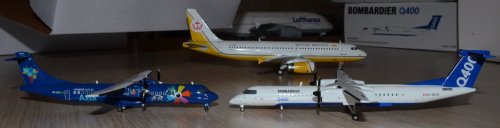 Herpa 1:200 ATR-72 Azul und JC Wings 1:200 Bombardier Dash8 Q400 in Werksfarben, dazu ein Royal Brunei A320, auch JC Wings 1:200